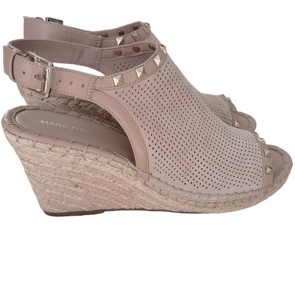 NWOB Marc Fisher Senton Perforated Genuine Suede Leather 4" Wedge Sandal Size 10